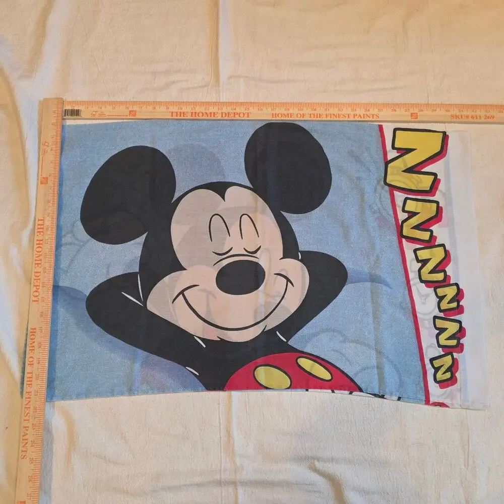 Vintage 90s Mickey Mouse Pillowcase Standard Blue Sleep Wake Alarm Clocks